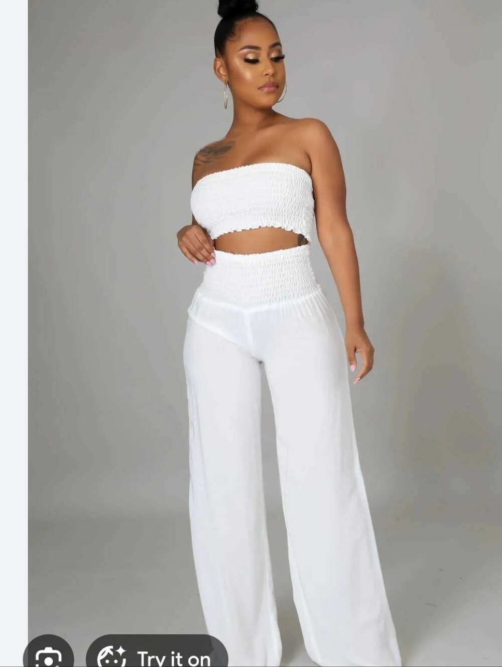 Smocked White Wide-Leg Jumpsuit - Women